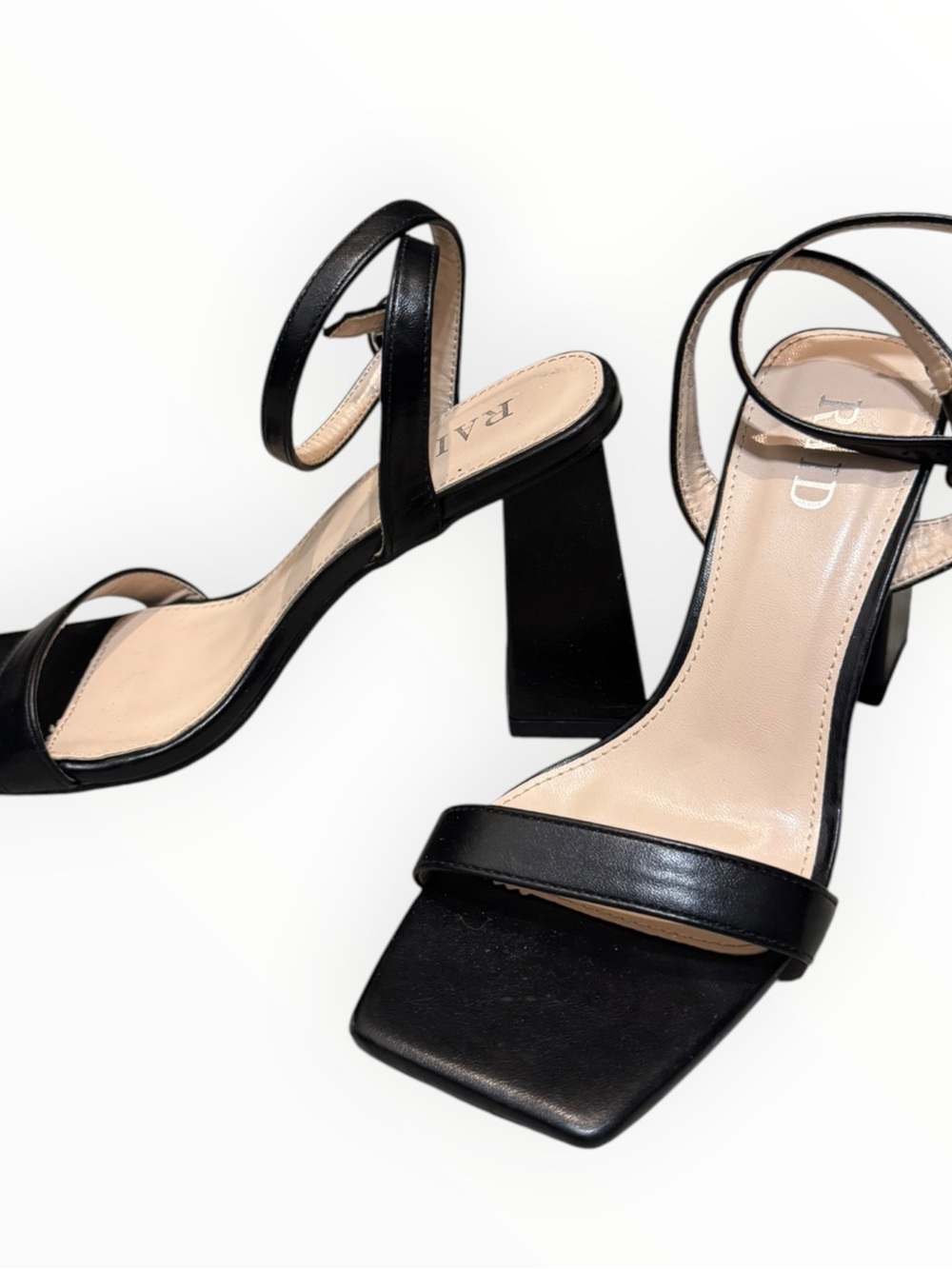 RAID Black Square-Toe Block Heel Sandals